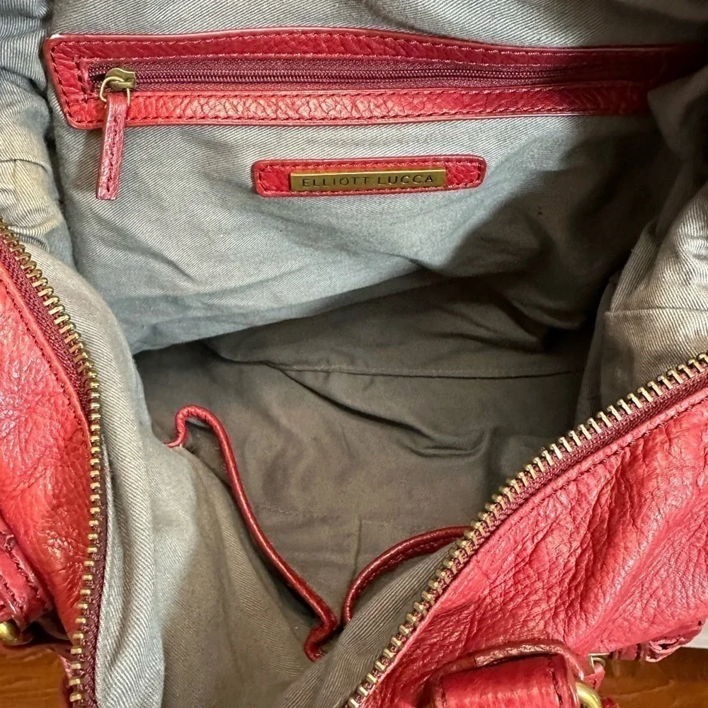 Elliott Lucca Womens Leather Hobo Handbag Shoulder Bag Weave Pockets Burgundy